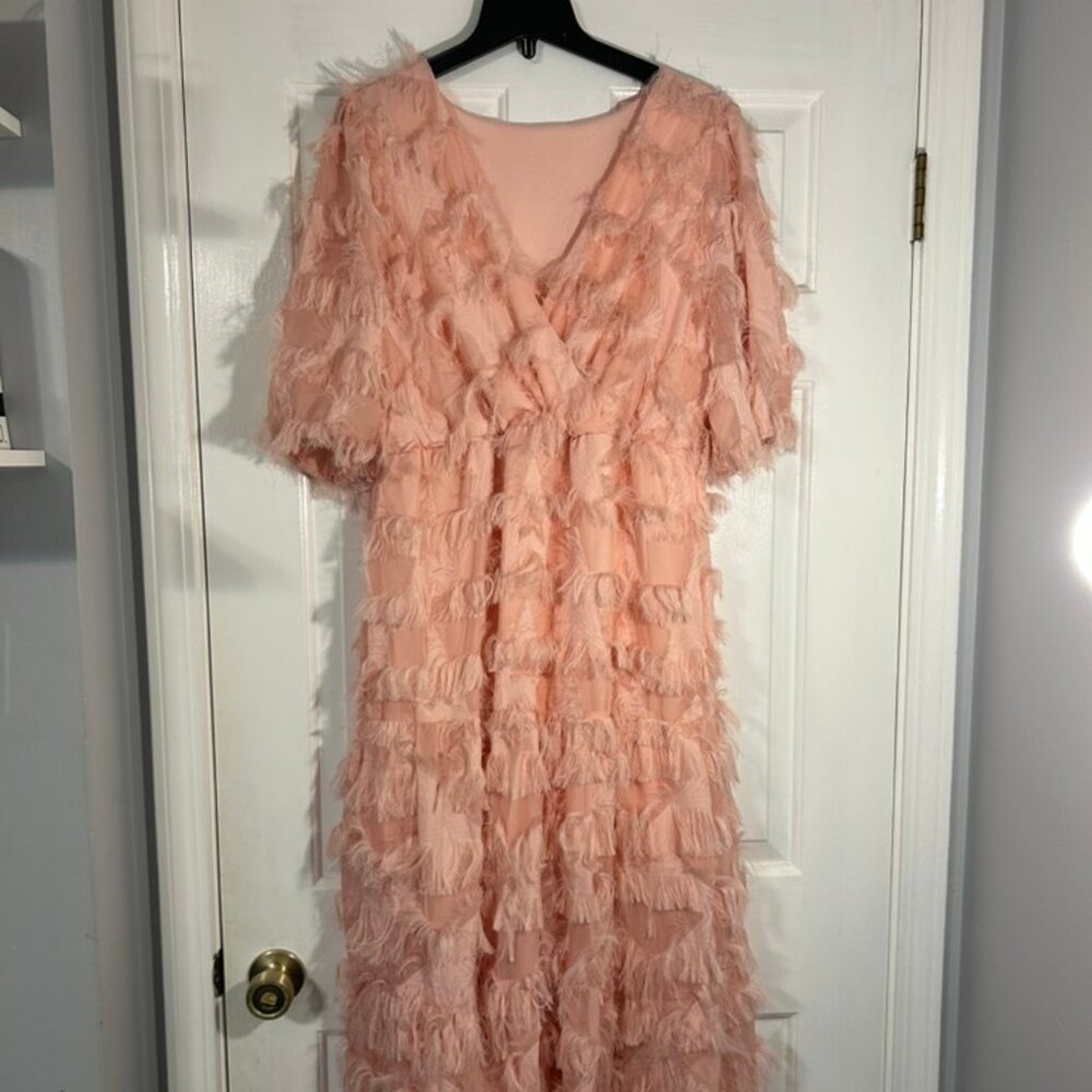 Pink Formal Dress with Ruffles & Star Pattern